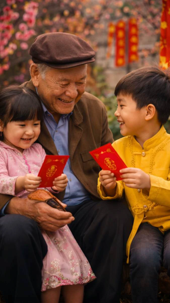 Hình nền Tết gia đình gói bánh chưng ấm áp