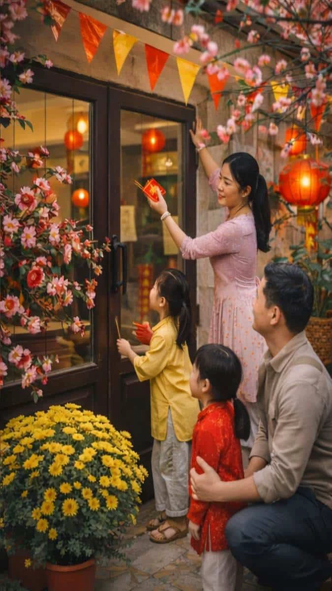 Hình nền Tết gia đình 2026 trang trí nhà cửa đón xuân