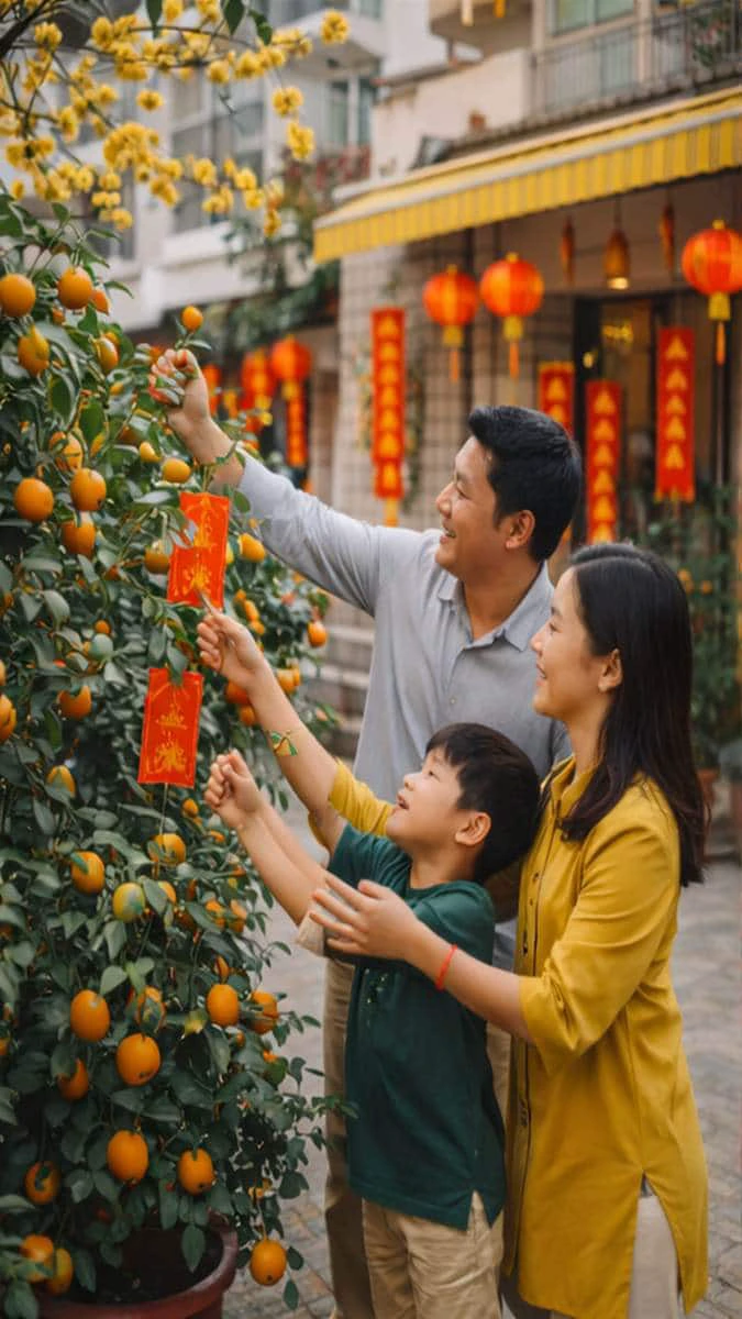 Hình nền Tết gia đình 2026 trang trí nhà cửa đón xuân rộn ràng