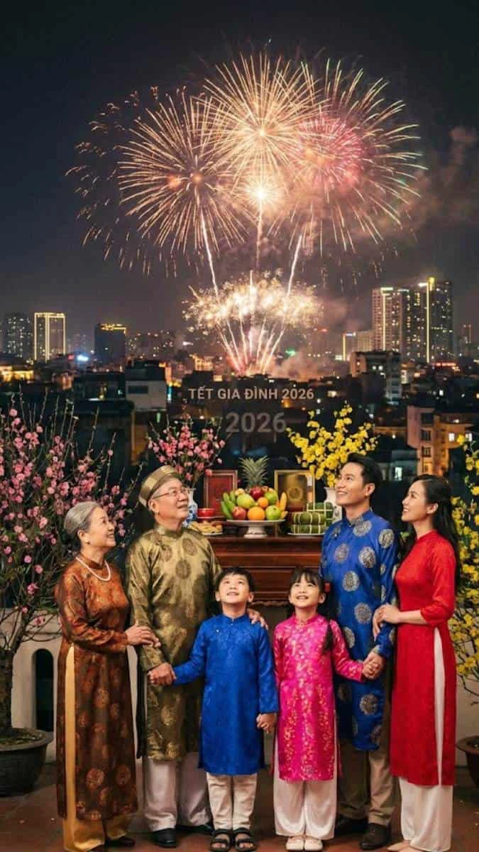 Hình nền Tết gia đình 2026 khoảnh khắc giao thừa ấn tượng