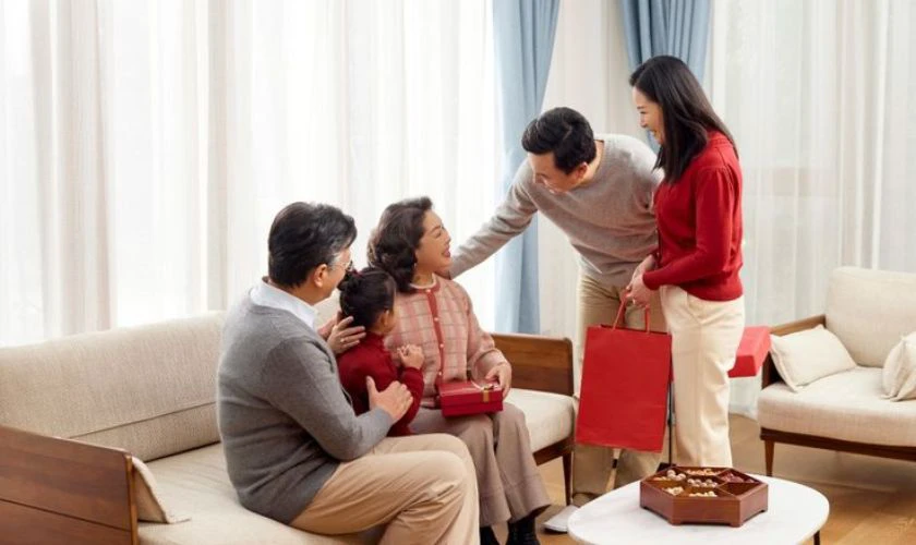Hình nền Tết 2026 gia đình chúc Tết ông bà sắc nét