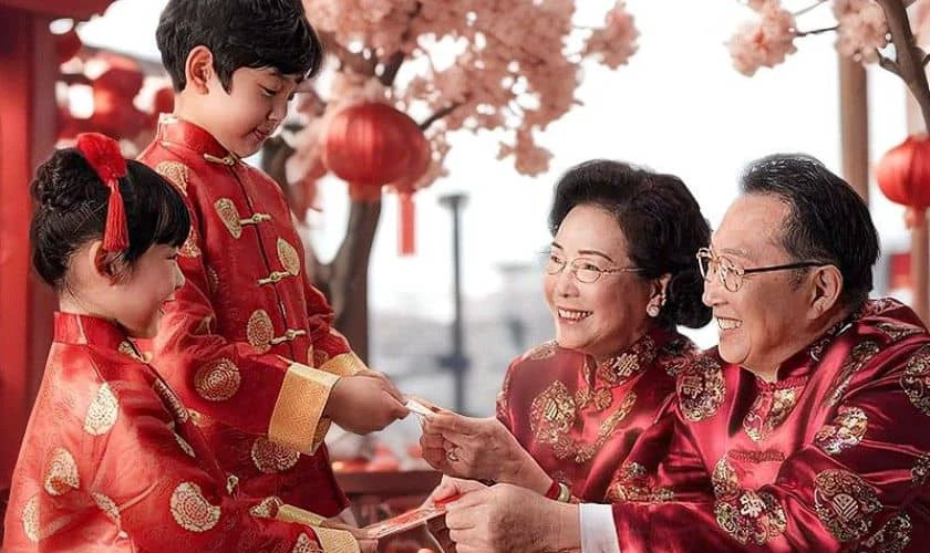 Hình nền Tết 2026 gia đình chúc Tết ông bà chi tiết