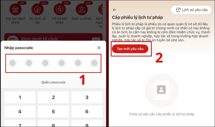 Bước 2: Nhập mật khẩu và tạo mới yêu cầu