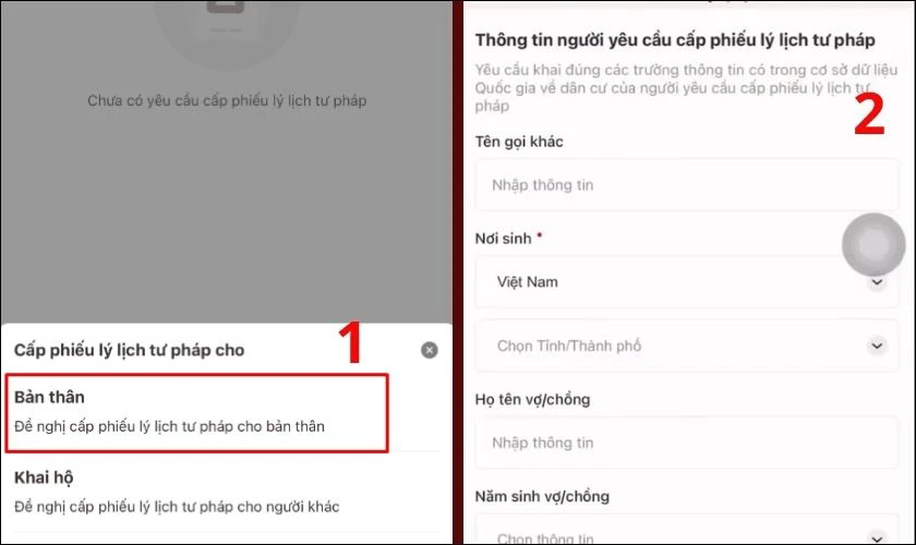 Bước 3: Chọn cấp cho bản thân và nhập thông tin