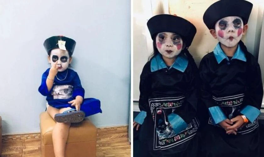 Hóa trang Halloween cho bé giống cương thi