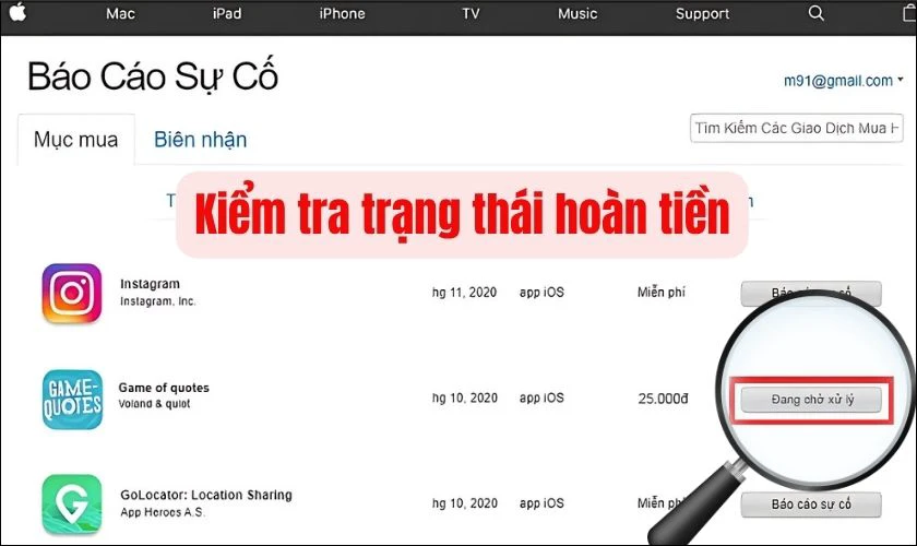 Apple báo đã hoàn tiền nhưng chưa nhận được tiền thì sao?