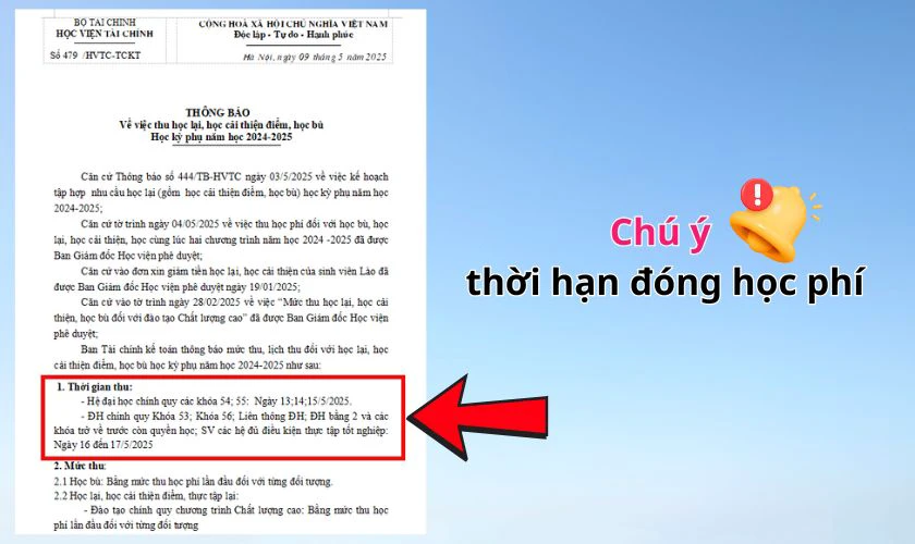 Lưu ý khi đóng học phí Học viện Tài chính