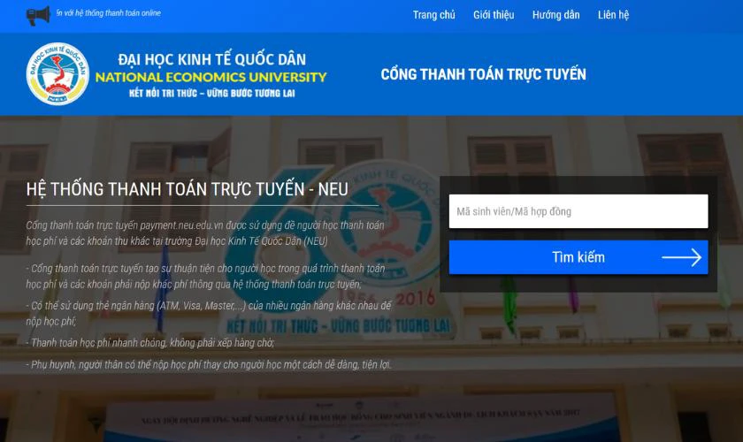Đóng qua cổng thanh toán trực tuyến và trực tiếp tại trường