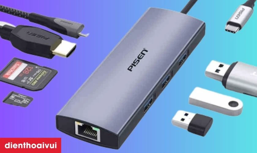 Điểm nổi bật của Hub Chuyển Đổi Pisen Type-C 8 trong 1 ( HDMI + RJ45 + SD/TF + USB 3.0x3 + Type-C )