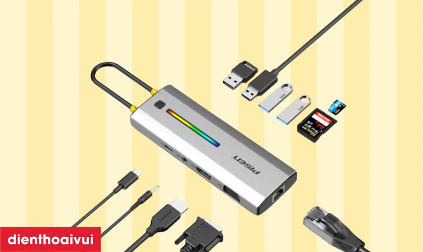 Điểm nổi bật của Hub chuyển đổi Pisen Type-C PGM HB39 LED RGB 11 IN 1