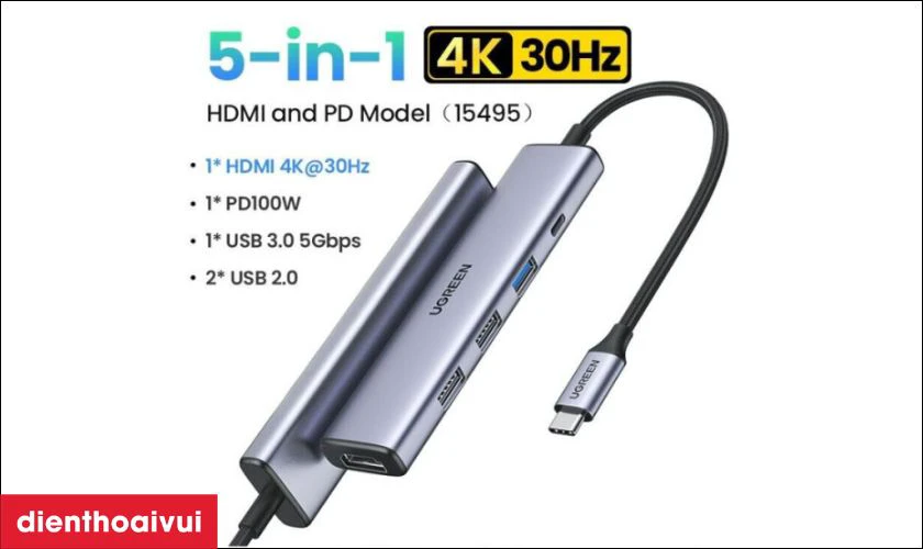 Điểm nổi bật của Hub chuyển đổi Ugreen USB-C 5 in 1 CM478 15495