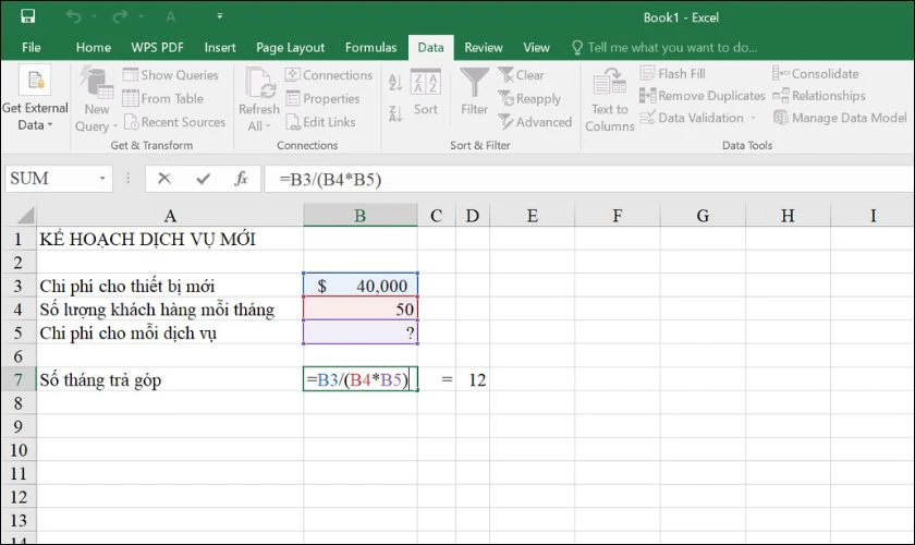 Nhập các thông tin bài toán lên bảng tính Excel