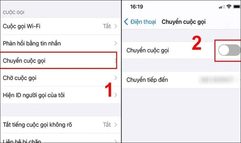 Kéo nút gạt sang phải để tắt tính năng chuyển cuộc gọi