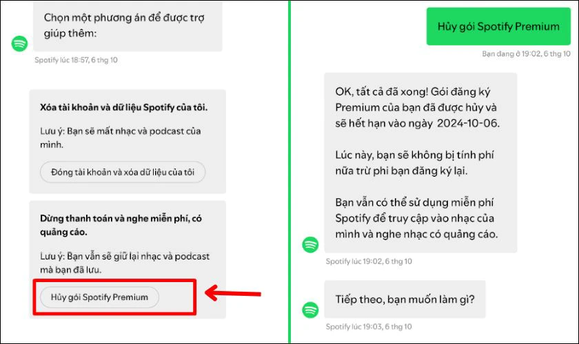 Hủy gói Spotify Premium