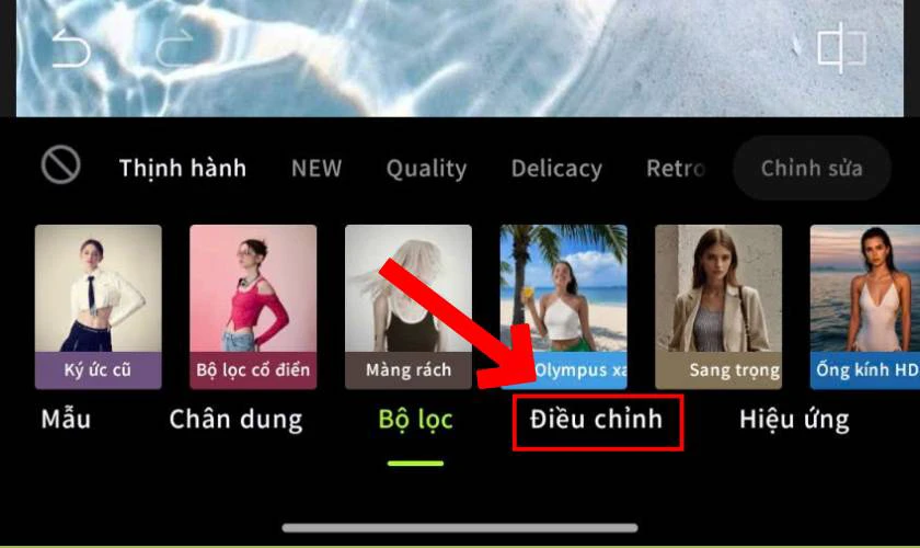 Chọn mục Điều chỉnh trên thanh công cụ phía dưới