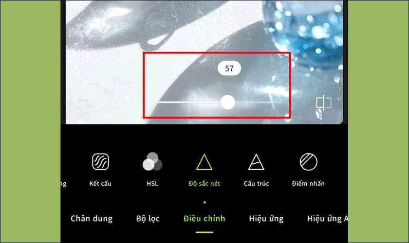 Kéo thanh trượt để tăng độ nét của ảnh