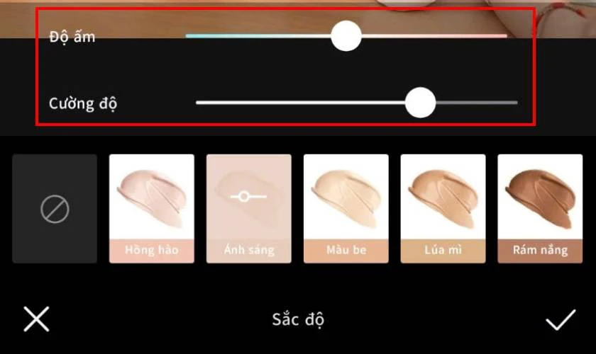 Sử dụng thanh trượt để điều chỉnh mức độ trắng da