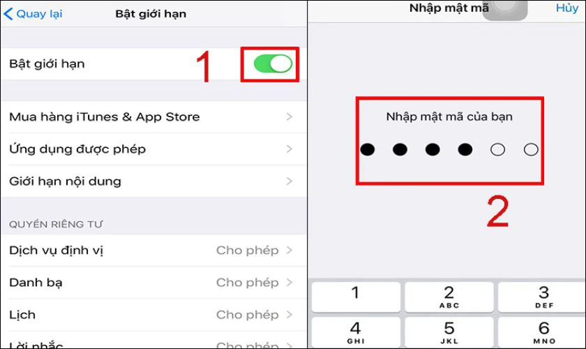 Bật chế độ “Bật giới hạn” cho điện thoại iPhone