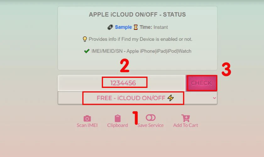 Nhập số IMEI của máy, nhấn Check