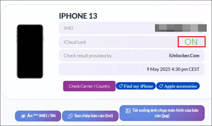 Để ý dòng Find My iPhone hiện On thì iPhone bị dính iCloud ẩn