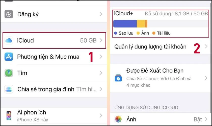 Vào mục iCloud để xem tất cả dữ liệu