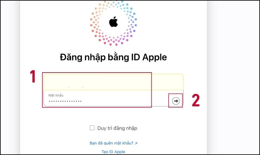 Đăng nhập ID Apple vào trang web