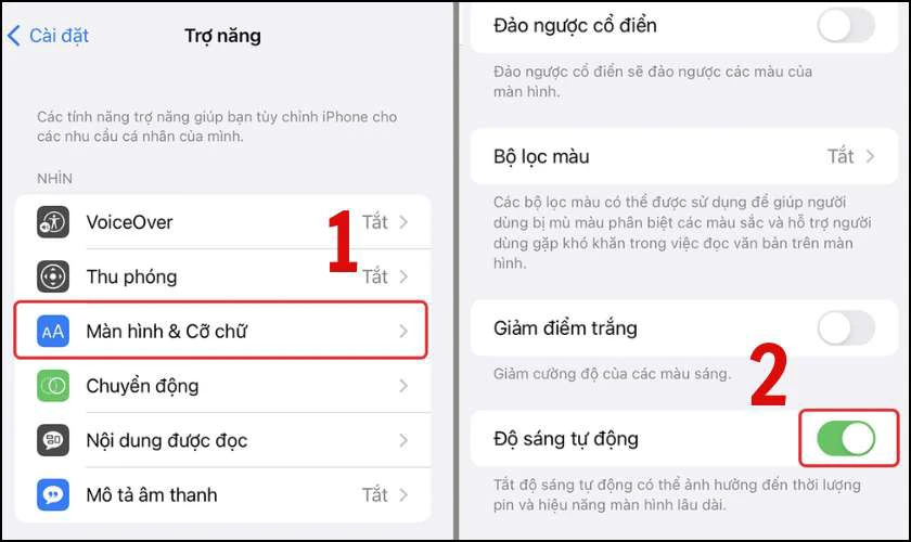 Sử dụng chế độ màn hình sáng tự động nhanh