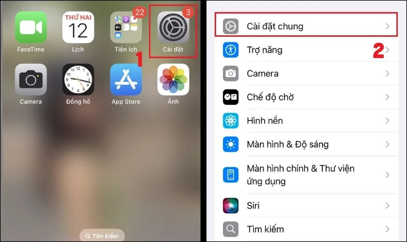 Vào Cài đặt chọn Cài đặt chung