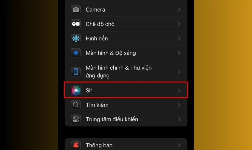 Tiếp theo, chọn Siri & Tìm kiếm (hoặc Siri trên các dòng iPhone 15 Pro trở xuống)