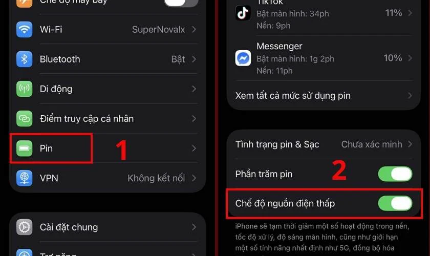 Bật chế độ nguồn điện thấp trên iOS 18.6