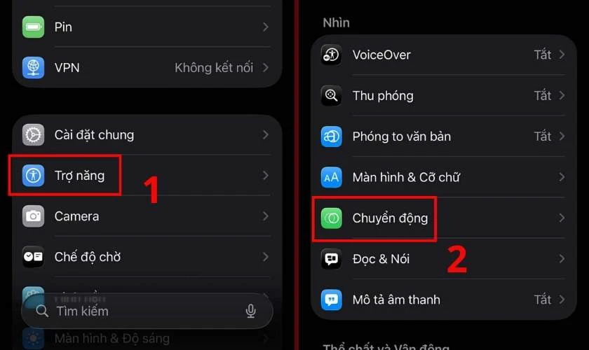 Tắt hiệu ứng chuyển động trong Trợ năng