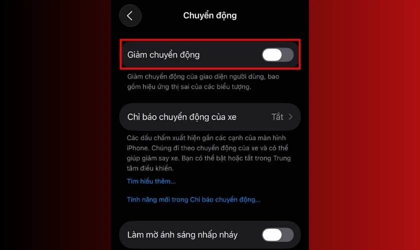 Tắt tùy chọn Giảm chuyển động