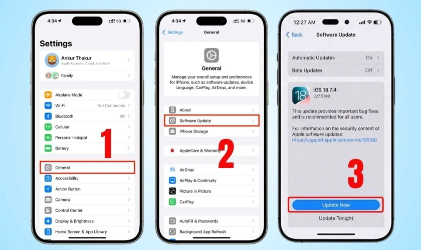 Thực hiện cập nhật iOS 18.7.4