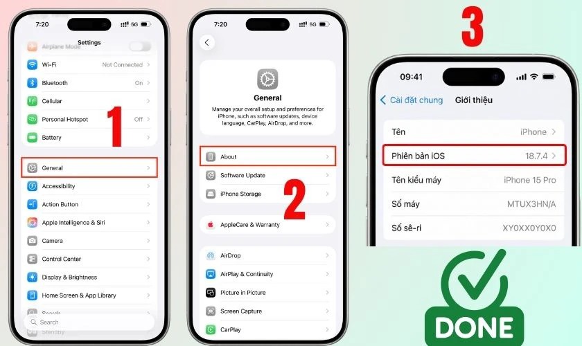 Kiểm tra lại sau khi cập nhật xong