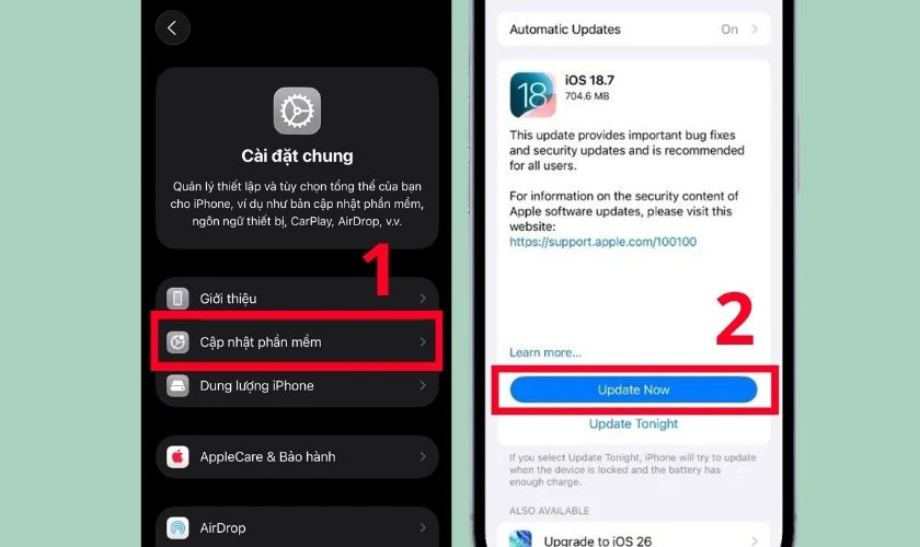 Cập nhật lên iOS 26 để khắc phục lỗi