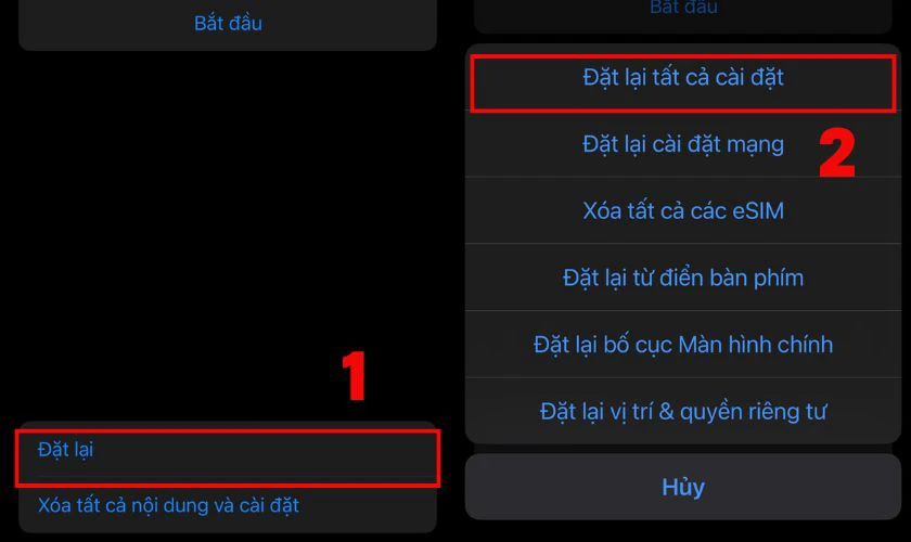 Chọn Đặt lại rồi nhấn Đặt lại tất cả Cài đặt