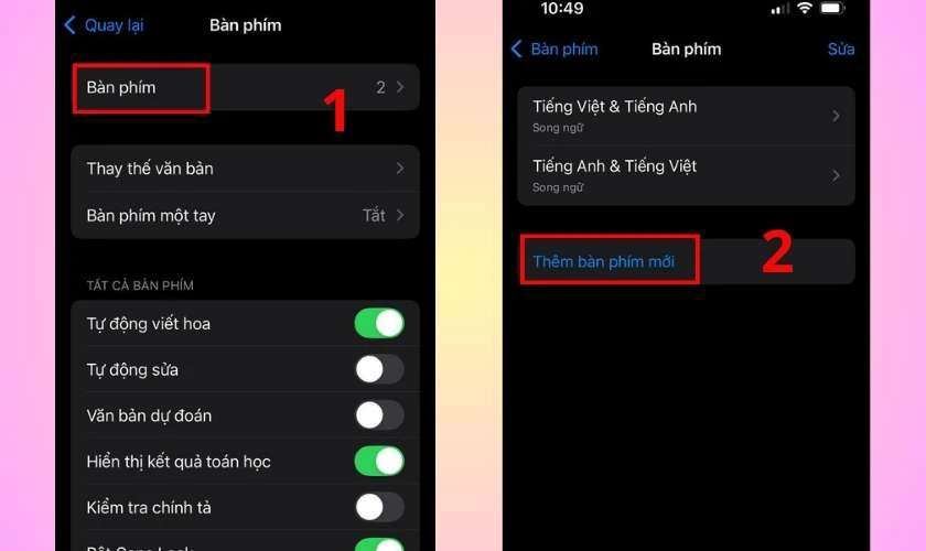 Chọn Bàn phím rồi chọn tiếp thêm Bàn phím Mới