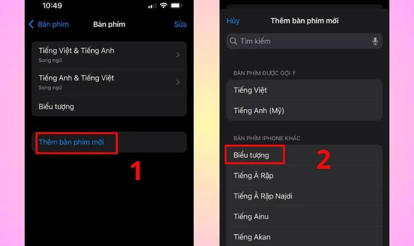 Chọn vào phần Biểu tượng
