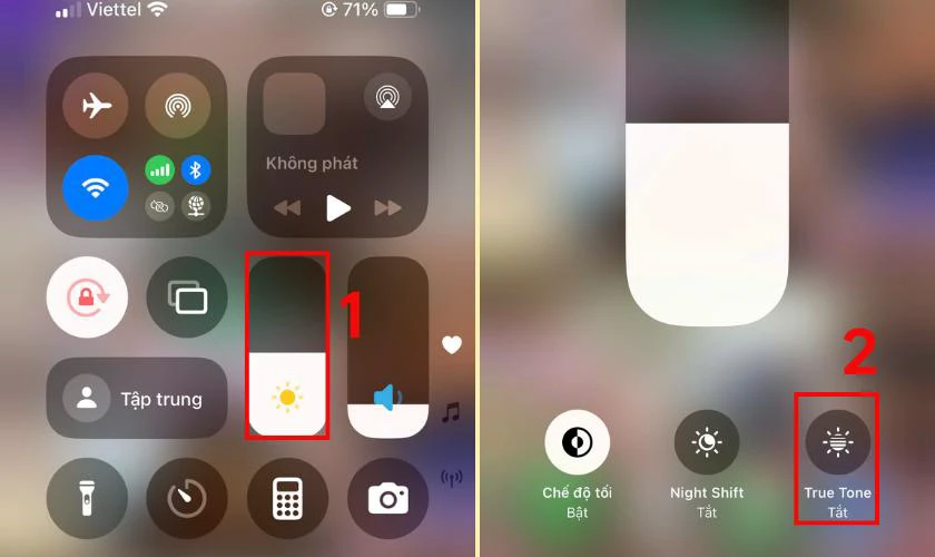 Nhấn giữ thanh độ sáng rồi bật True Tone