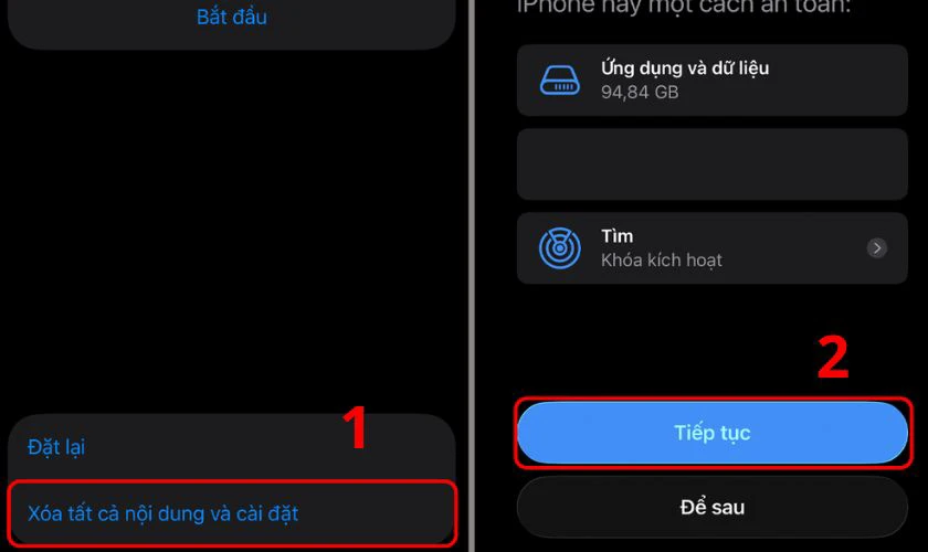 Tiếp Tục, Chọn Xóa Tất Cả Nội Dung Và Cài Đặt