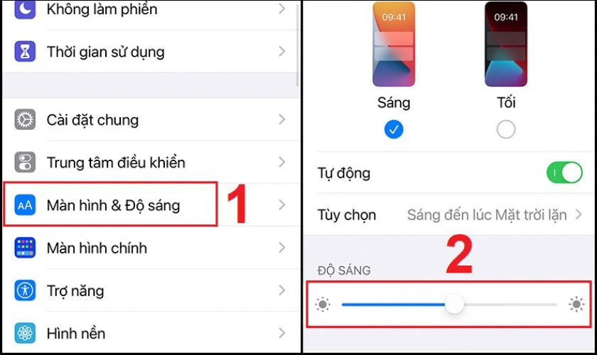Giảm Độ Sáng Màn Hình & Dùng Chế Độ Tự Động