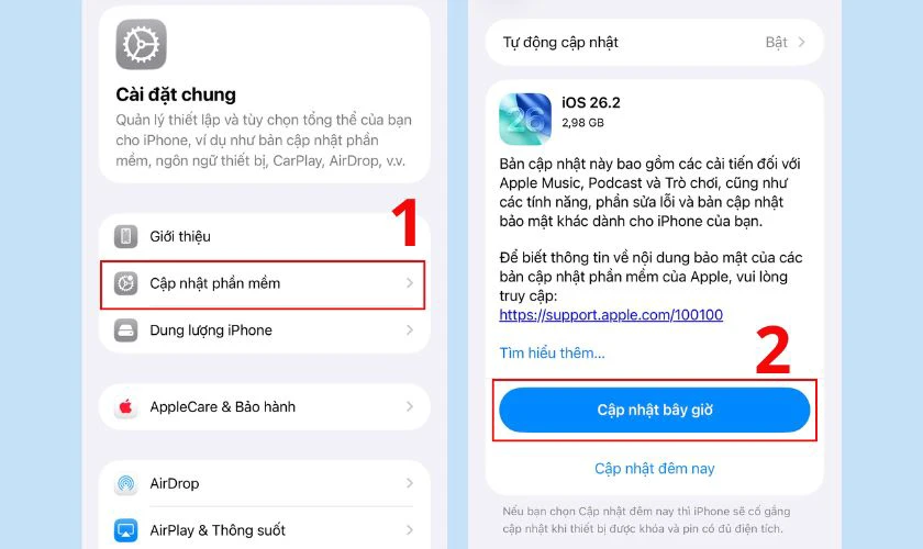 Cách cập nhật iOS 26.2 trên iPhone