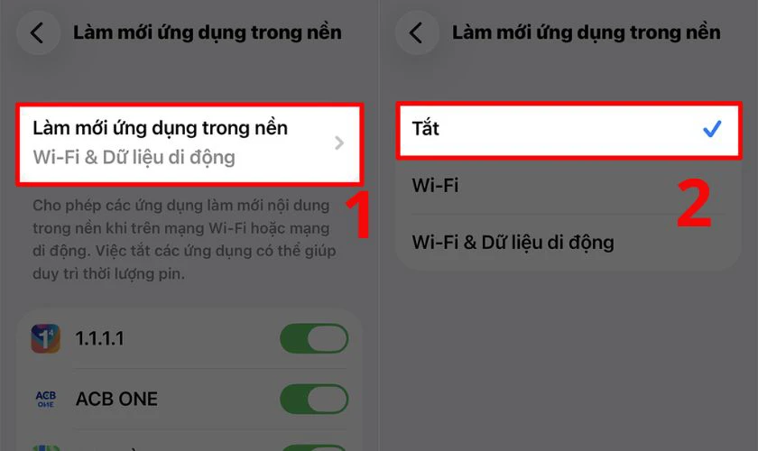 Tắt bớt làm mới ứng dụng trong nền