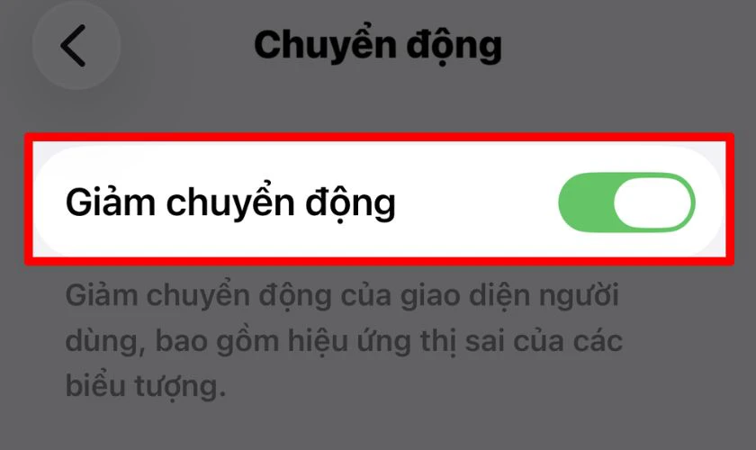 Bật tùy chọn Giảm chuyển động