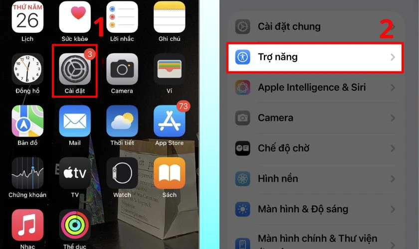 Vào phần vào Cài đặt, sau đó chọn Trợ năng
