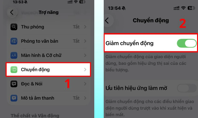Tắt hiệu ứng chuyển động trên iPhone