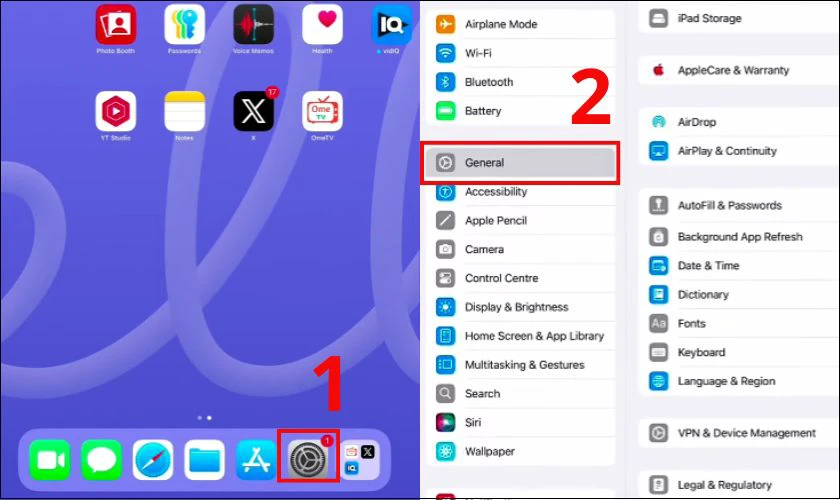 Mở Cài đặt trên iPad, chọn vào phần Cài đặt chung
