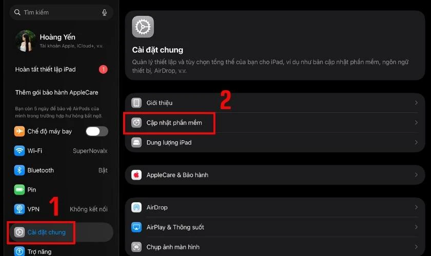 Truy cập Cài đặt chung và chọn Cập nhật phần mềm