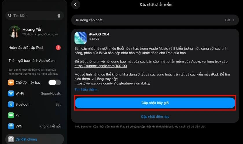 Nhấn “Cập nhật bây giờ”