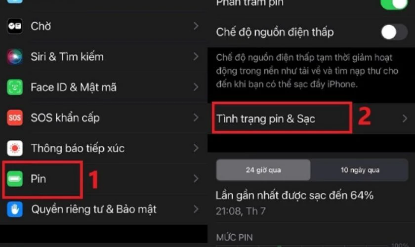 Kiểm tra tình trạng pin trong cài đặt iPhone
